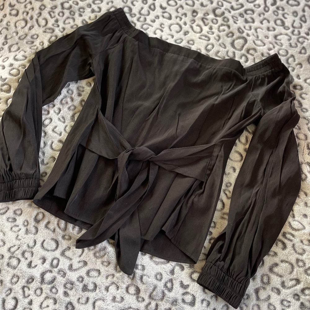 Express Black off shoulder top with mid tie
